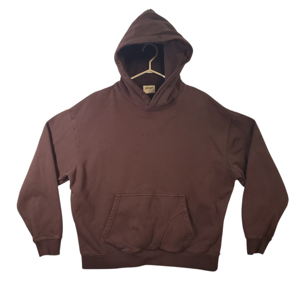 YoungLA Mens Brown Oversized Cotton Hoodie Sweatshirt Medium Fleece Pullover